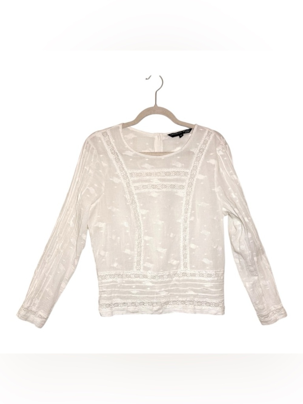 Veronica Beard Carmen White Cotton Lace Pintuck Blouse Romantic Boho Large - Picture 3 of 11